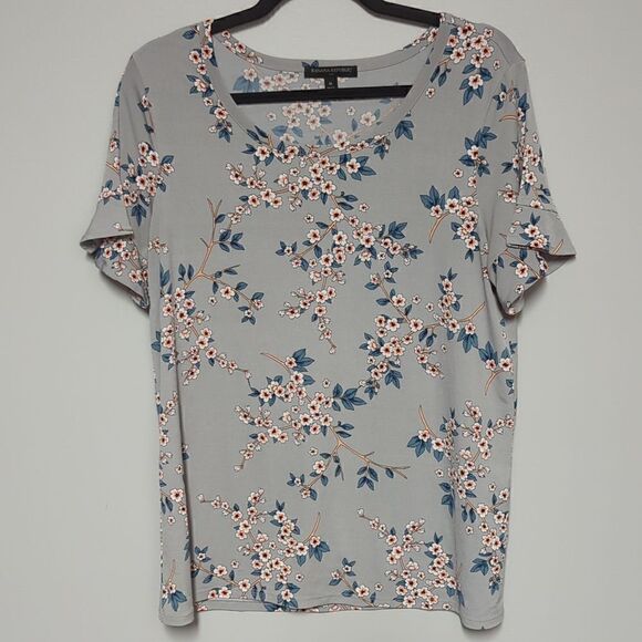 Banana Republic Factory Gray Floral Short Sleeve Blouse - Picture 1 of 6